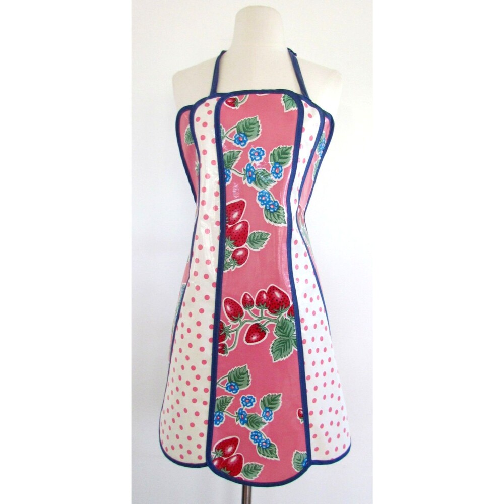 Retro Oilcloth Apron Strawberry Polka Dot Motif Limited Edition Print Excellent